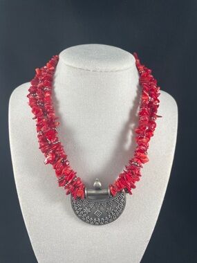 Latasia Coral & Silver-tone Statement Necklace